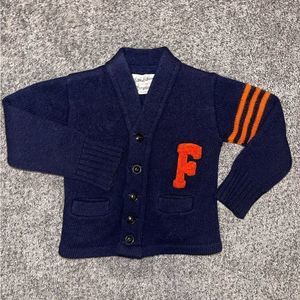 Little Letterman Boys 100% Wool Varsity Jacket Blue Orange Size 4 EUC